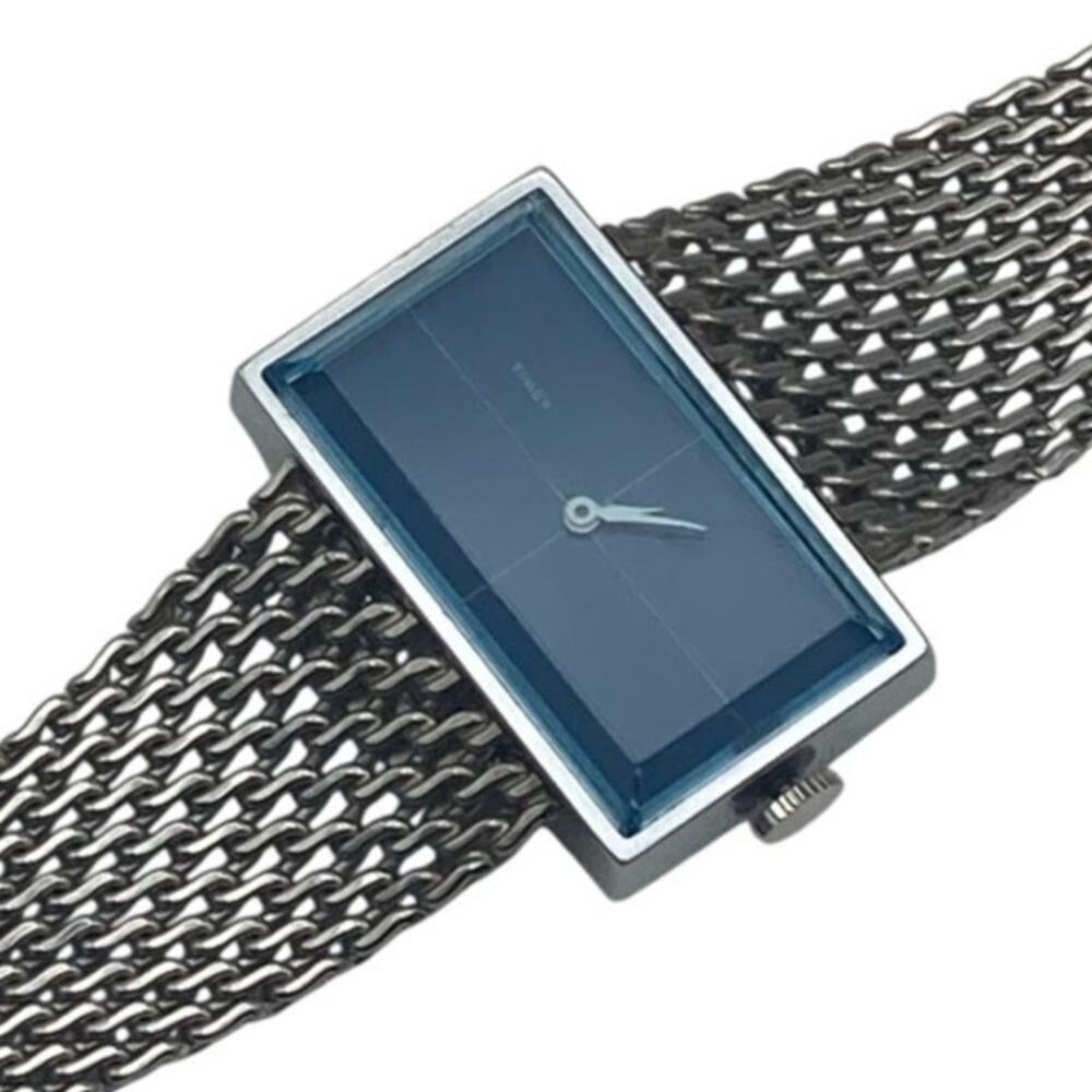 VTG Timex Blue Dial Rectangle Box Mechanical Women's Watch 34mm Adjustable *Read